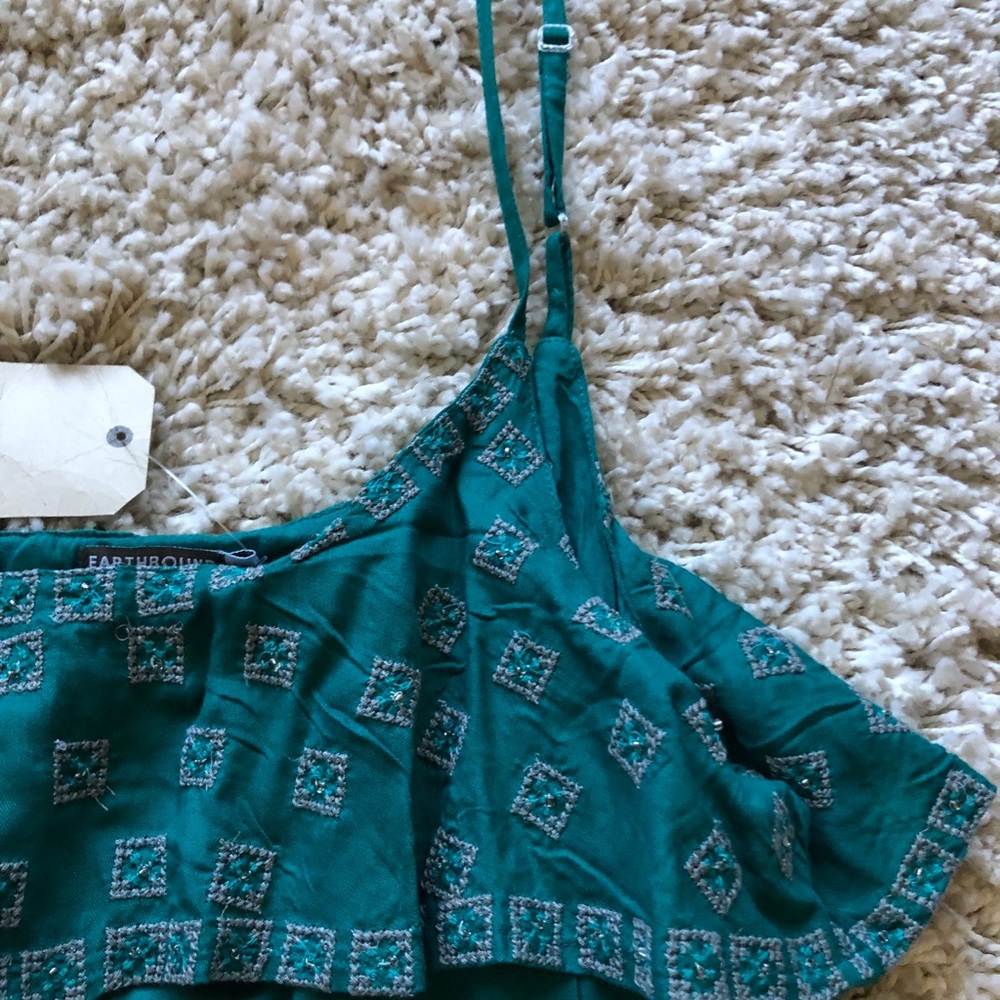 Earthbound top-ruffle crop teal